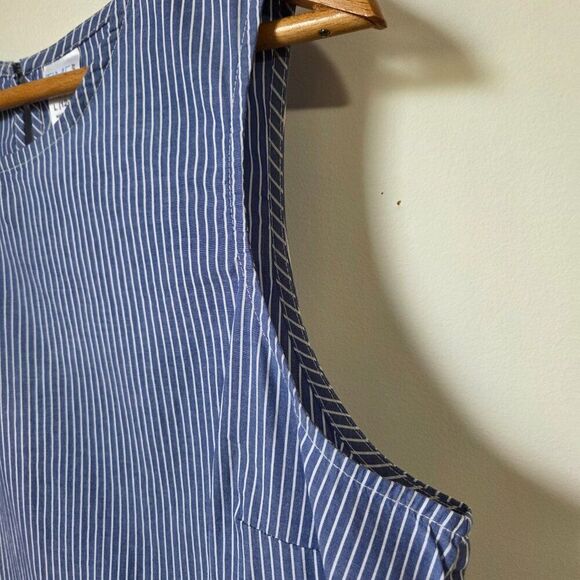 NEVER WORN TIME AND TRU PINSTRIPE SLEEVELESS COTTON RUFFLED TOP SIZE L - Picture 10 of 15